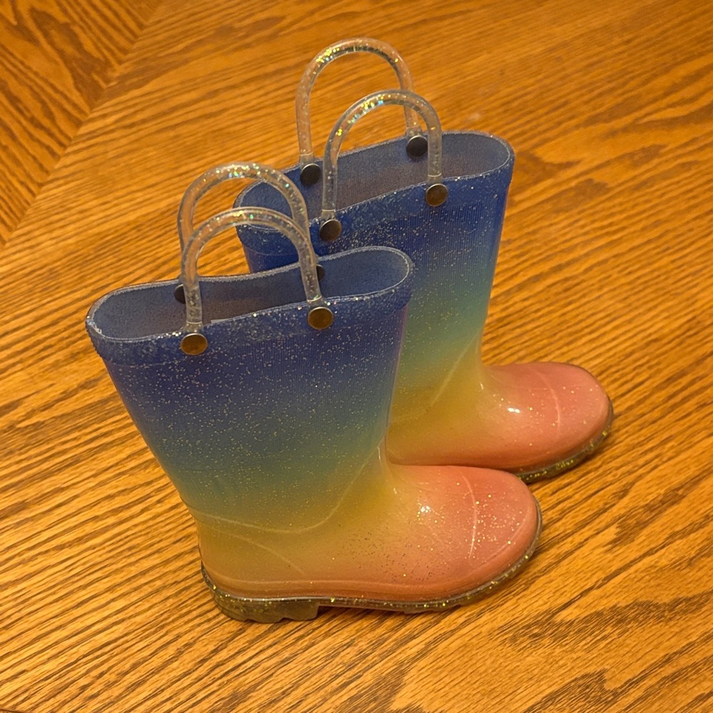 Kids Glittery Blue and Pink Rain Boots